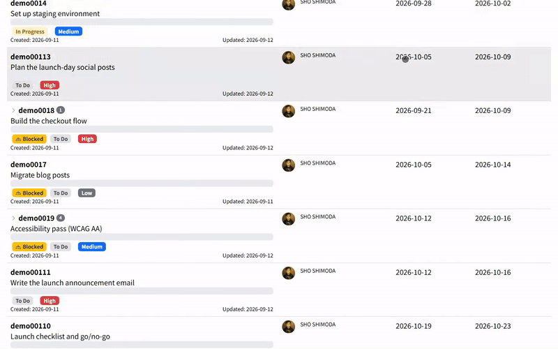 Choosing AI: Suggest Subtasks from a task's action menu, pressing Suggest Subtasks, then deselecting all and picking two of the proposals before pressing Create Selected Subtasks; only those two appear in the parent's Subtasks section