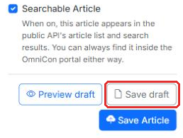The Preview draft, Save draft and Save Article buttons in the article editor