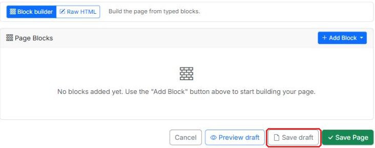 The Preview draft, Save draft and Save Page buttons in the page editor